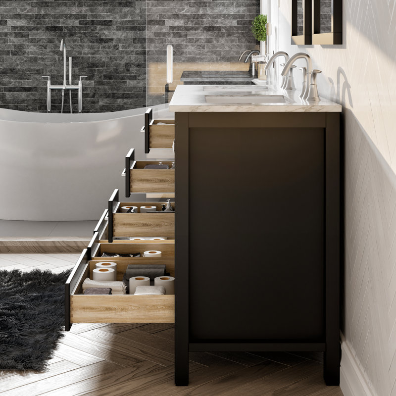 Brayden Studio® Zeringue 84'' Double Bathroom Vanity with Marble Top